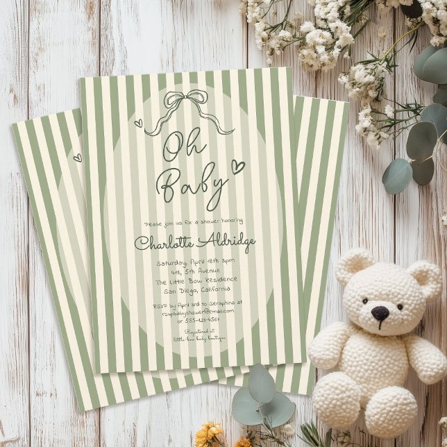 Whimsical Bow Sage Green Baby Shower Inbjudningar (Skapare uppladdad)