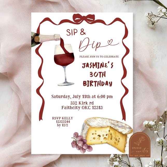 Whimsical Bow Vin Sil och Dipp Födelsedagsinbjudan Inbjudningar (Skapare uppladdad)