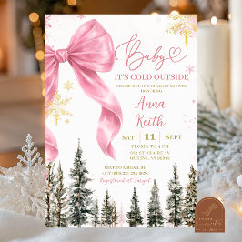 Whimsical Bow Vinter Rosa Bebis Bebis Shower Inbjudningar