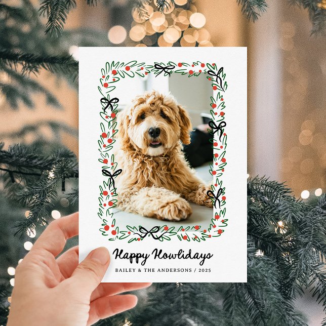 Whimsical Bows | Cute Happy Howlidays from the Dog Julkort (Skapare uppladdad)