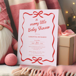 Whimsical bows red pink Merry little baby shower Inbjudningar