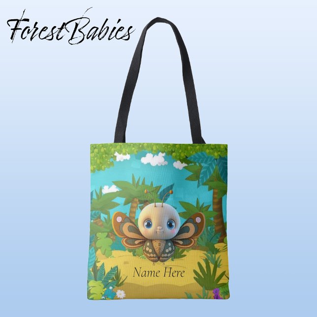 Whimsical Boy Butterfly Insekt Kid Tecknad Graphic Tygkasse (Butterfly, Customizable ForestBabies Tote Bag - Front)