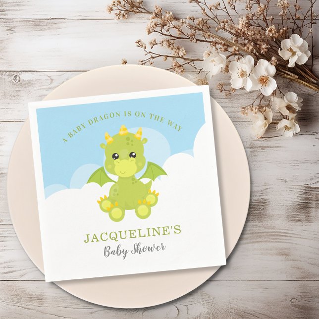 Whimsical Boy Dragon Baby Shower Papper Pappersservett (Whimsical Boy Dragon Baby Shower Paper Napkins)