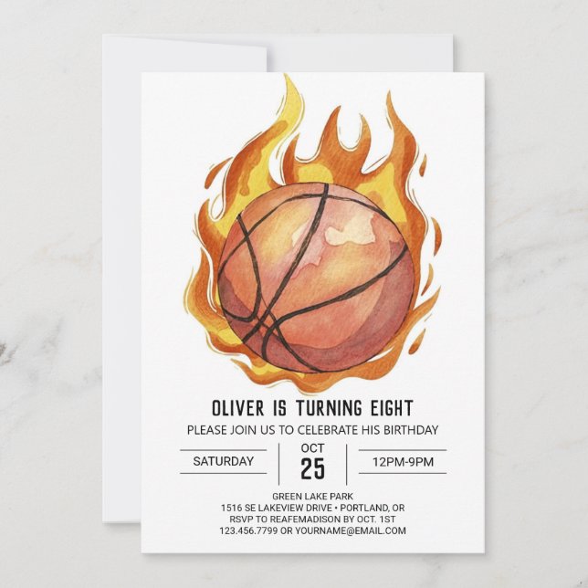 Whimsical Boy Watercolor Basketball Birthday Inbjudningar (Framsida)
