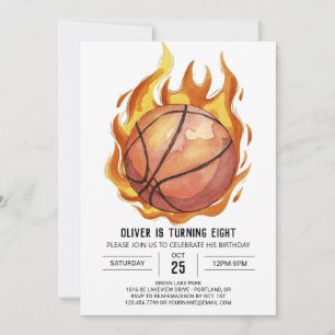 Whimsical Boy Watercolor Basketball Birthday Inbjudningar