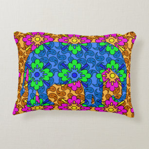 Whimsical Bright Paisley Colorful Elephant Prydnadskudde