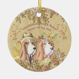 Whimsical Bröllop Gift Basset Hound Bride Groom Julgransprydnad Keramik