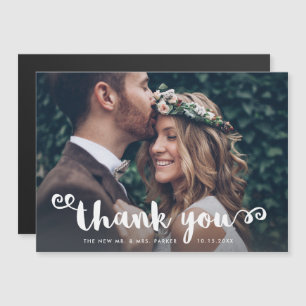 Whimsical Bröllopsfoto Vitt Script Tack Magnetisk Inbjudningskort
