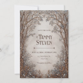 Whimsical Bronze Filigree Forest Wedding Inbjudningar