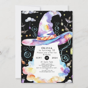 Whimsical Broom Magic Wizard Birthday Inbjudningar