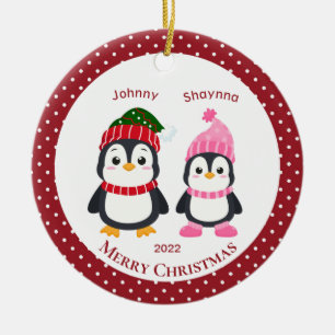 Whimsical Brother & Sister Penguins Personlig C Julgransprydnad Keramik