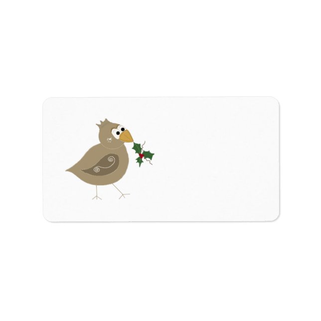 Whimsical Brown Bird med en Sprig Holly Adressetikett (Framsidan)