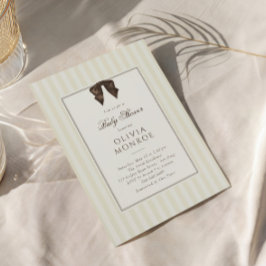 Whimsical Brown Bow Striped Baby Shower Inbjudningar