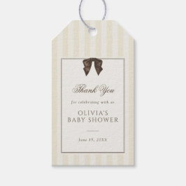Whimsical Brown Bow Striped Baby Shower Presentetikett