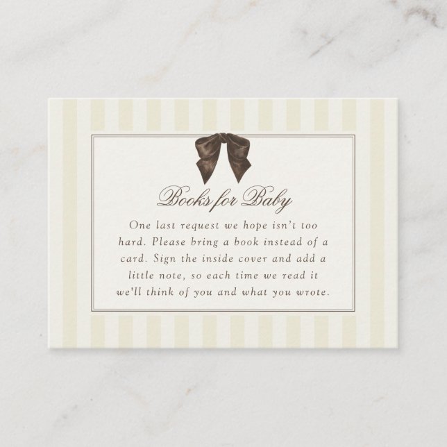 Whimsical Brown Bow Striped Books for Baby Tilläggskort (Framsida)