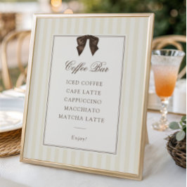 Whimsical Brown Bow Striped Coffee Bar Poster