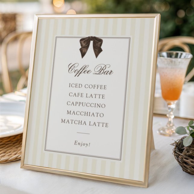 Whimsical Brown Bow Striped Coffee Bar Poster (Skapare uppladdad)