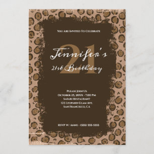 Whimsical Brown Leopard Grunge 21:a födelsedagen Inbjudningar