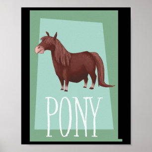 Whimsical Brun Shetlandsponny På Grön Retro Bakgru Poster