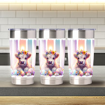 Whimsical Brushstroke Påsk Highland Cow 20oz