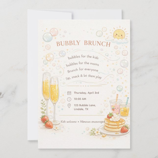 Whimsical Bubbly Brunch Invitation Inbjudningar (Framsida)