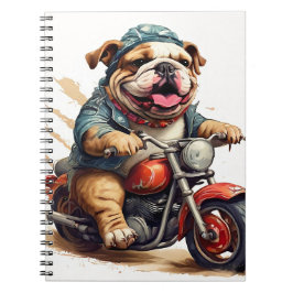 Whimsical Bulldog Chopper Riding a Motorcycle Anteckningsbok