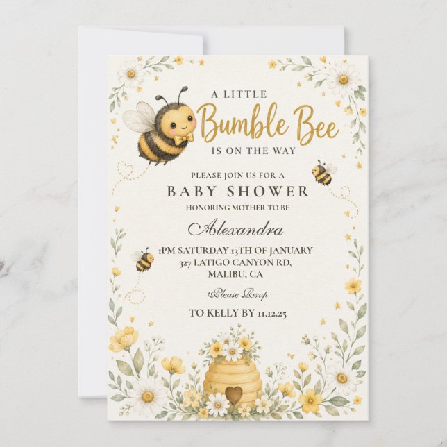 Whimsical Bumble Bee Baby Shower Inbjudningar (Framsida)