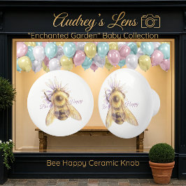Whimsical Bumblebee & Wildflowers "Bee Happy" Knopp