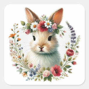 Whimsical Bunny Ansikte Fyrkantigt Klistermärke