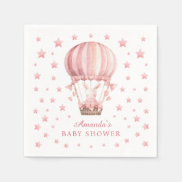 Whimsical Bunny Balloon Pink Stars Baby Shower Pappersservett