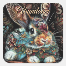 Whimsical Bunny Blommigt Abstrakt Black Teal Fyrkantigt Klistermärke