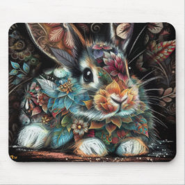 Whimsical Bunny Blommigt Abstrakt Black Teal Musmatta