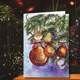 Whimsical Bunny Chick Goose Christmas Holiday Card Helgkort