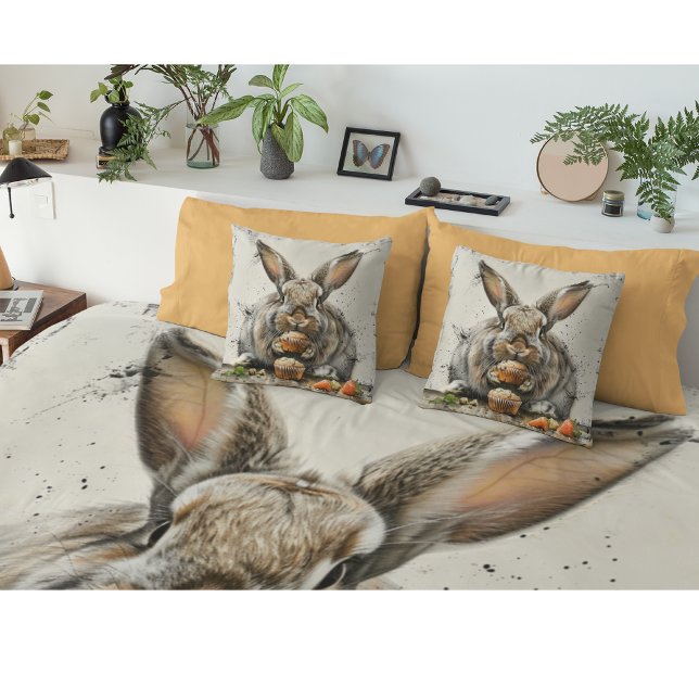 Whimsical Bunny Cupcake Första Födelsedagen Dekora Kudde (Skapare uppladdad)