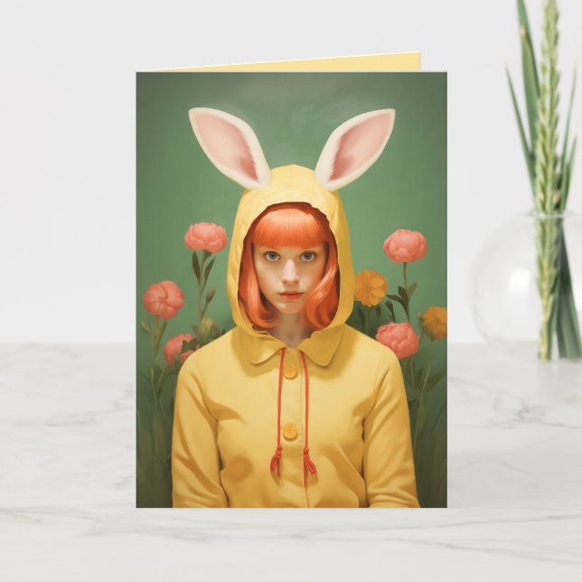 Whimsical Bunny Hooded Girl Inbjudan (Framsida)
