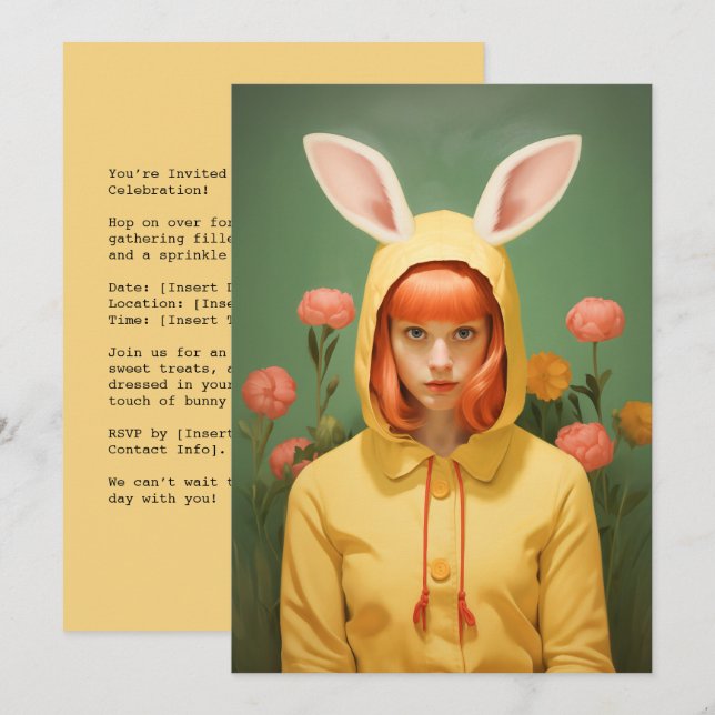 Whimsical Bunny Hooded Girl Inbjudningar (Fram/baksida)
