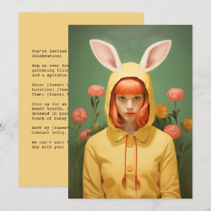 Whimsical Bunny Hooded Girl Inbjudningar
