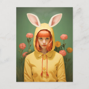 Whimsical Bunny Hooded Girl Vykort