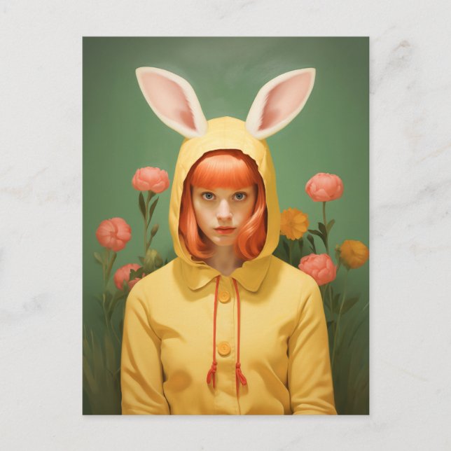 Whimsical Bunny Hooded Girl Vykort (Framsida)
