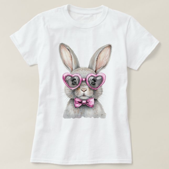 Whimsical Bunny med hjärtformade solglasögon T Shirt (Design framsida)