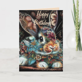 Whimsical Bunny Rabbit Abstrakt Blommigt Birthday Kort