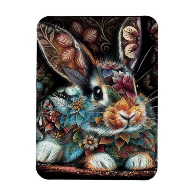 Whimsical Bunny Rabbit Blommigt Abstrakt Teal Brow Magnet (Vertikal)