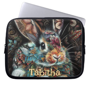 Whimsical Bunny Rabbit Blommigt Personlig Laptop Fodral