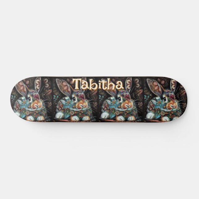 Whimsical Bunny Rabbit Blommigt Personlig Mini Skateboard Bräda 18,5 Cm (Horz)