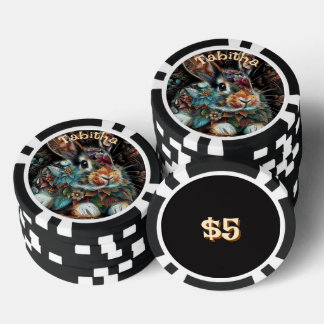Whimsical Bunny Rabbit Blommigt Personlig Poker Marker
