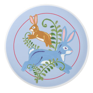Whimsical Bunny Rabbit Folk Rustic Nursery Blue Knopp