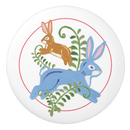 Whimsical Bunny Rabbit Folk Rustic Nursery Child Knopp