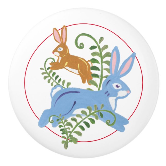 Whimsical Bunny Rabbit Folk Rustic Nursery Child Knopp (Framsidan)