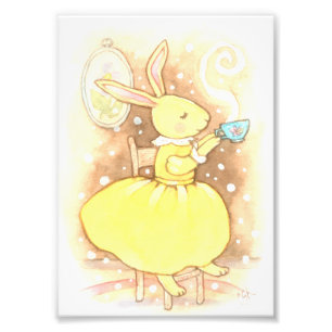 Whimsical Bunny Rabbit Kopp of Tea Illustration Fototryck