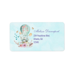 Whimsical Bunny Riding i en Luftballong Adressetikett